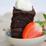 keto brownie dessert, gluten free low carb brownie with cream and strawberry, gluten free vegan keto brownie, keto baking