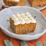low carb carrot cake made with YOMO gluten free na-na bread mix, keto banana bread mix, keto carrot cake recipe