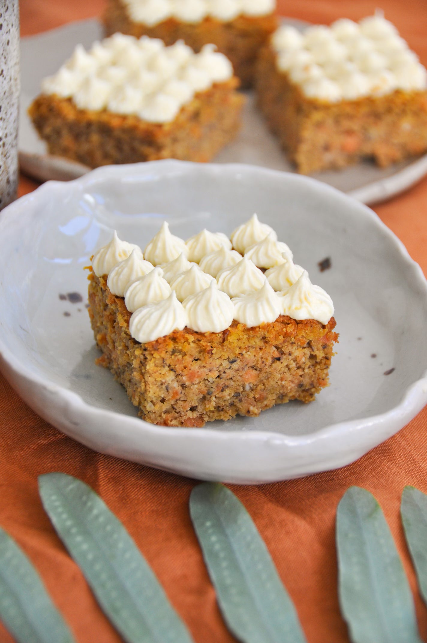 low carb carrot cake made with YOMO gluten free na-na bread mix, keto banana bread mix, keto carrot cake recipe