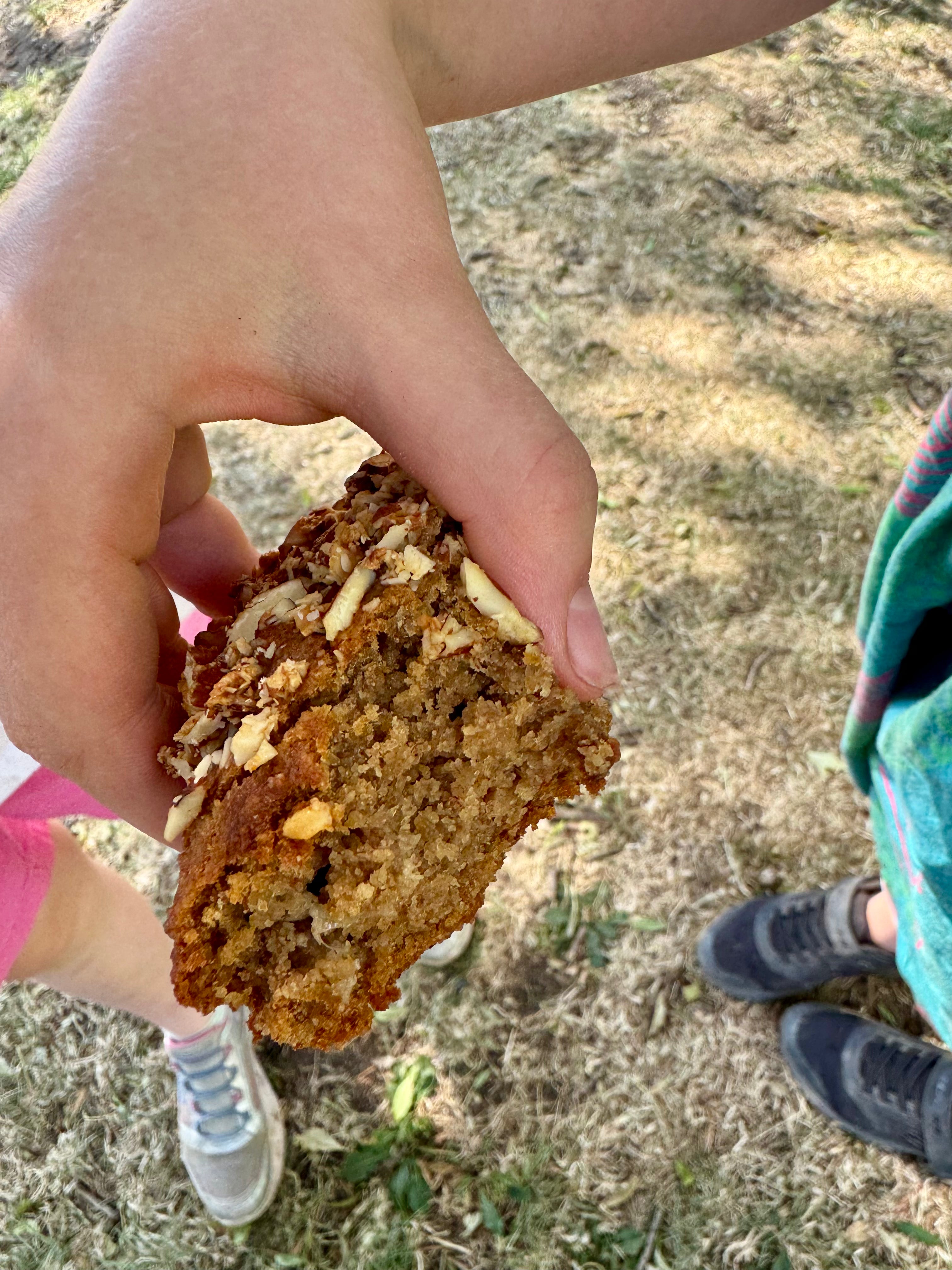 Eating YOMO gluten free banana bread on the go, best kids banana bread, wholefood banana bread, gluten free baking
