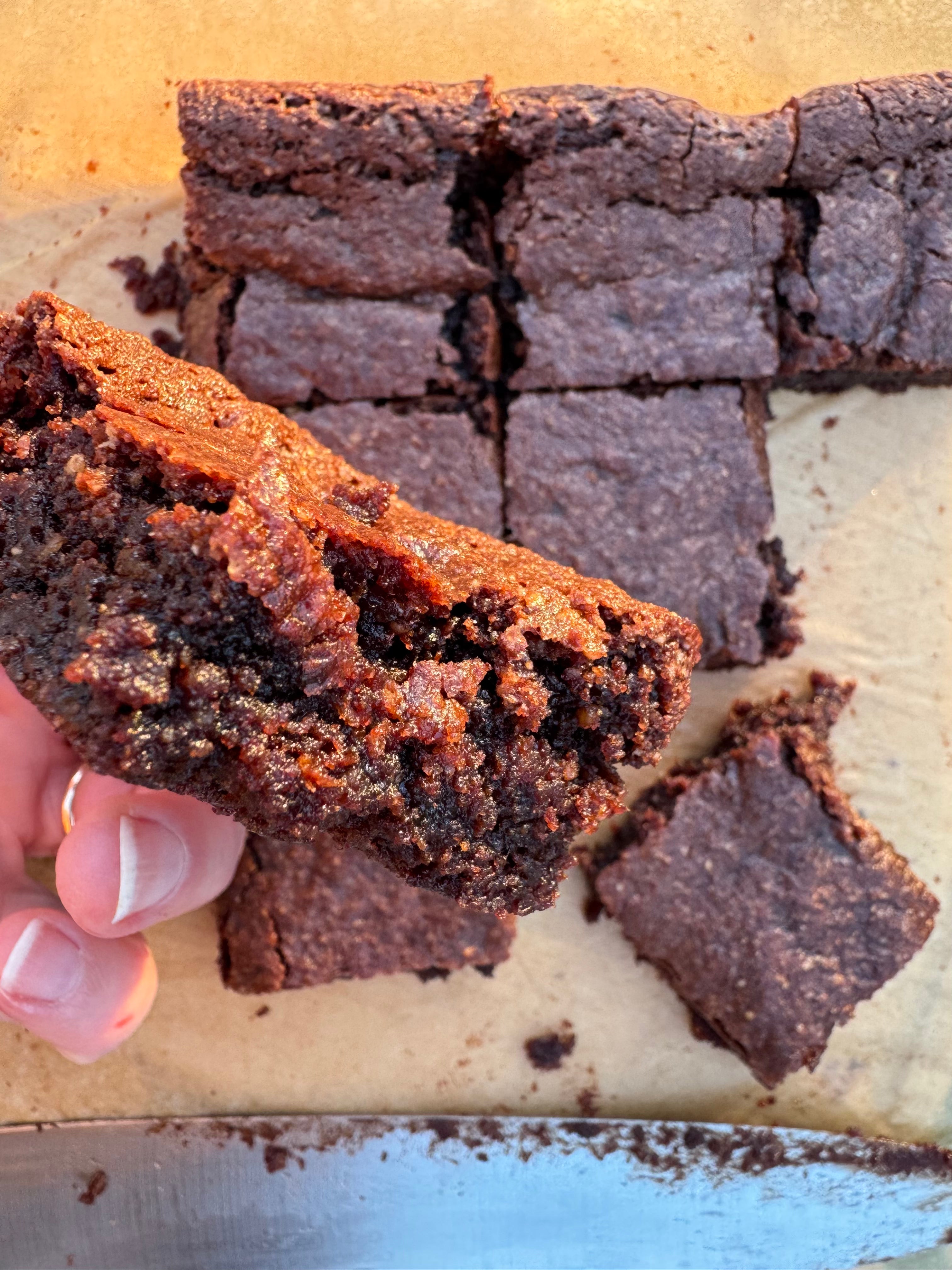 gluten free brownie, moist gluten free brownie, vegan brownie, brownie made with YOMO gluten free choc chip mix