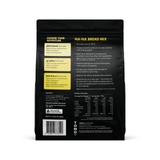 Low carb banana bread packaging, back showing three different ways to make the banana bread - low carb, lower carb and keto banana bread