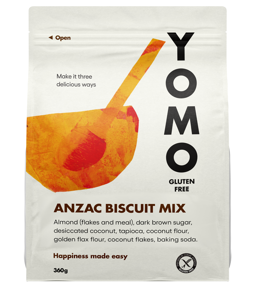 YOMO gluten free ANZAC biscuit mix, coeliac safe ANZAC mix, gluten free ANZAC, coeliac safe ANZAC biscuits