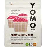 YOMO gluten free choc muffin mix, gluten free baking, dairy free baking, vegan baking, vegan choc muffin mix