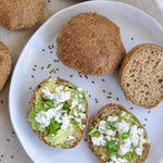 Low carb bread with avocado and feta topping for low carb lunch, low carb gluten free, keto bread, keto baking, low carb baking