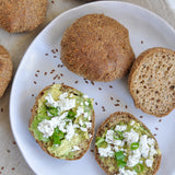 Low carb bread with avocado and feta topping for low carb lunch, low carb gluten free, keto bread, keto baking, low carb baking