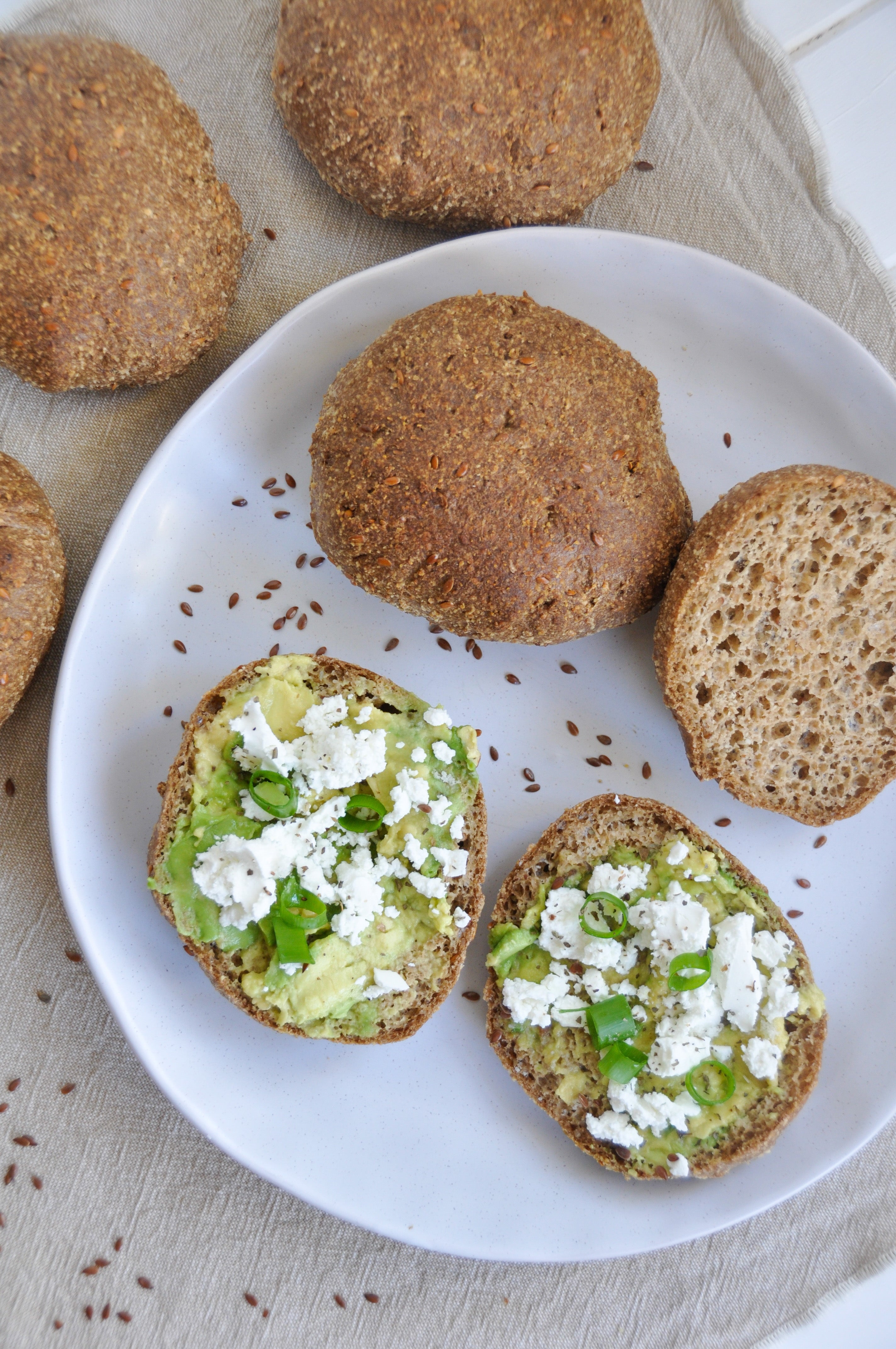 Low carb bread with avocado and feta topping for low carb lunch, low carb gluten free, keto bread, keto baking, low carb baking