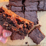 gluten free brownie, moist gluten free brownie, vegan brownie, brownie made with YOMO gluten free choc chip mix