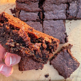 gluten free brownie, moist gluten free brownie, vegan brownie, brownie made with YOMO gluten free choc chip mix