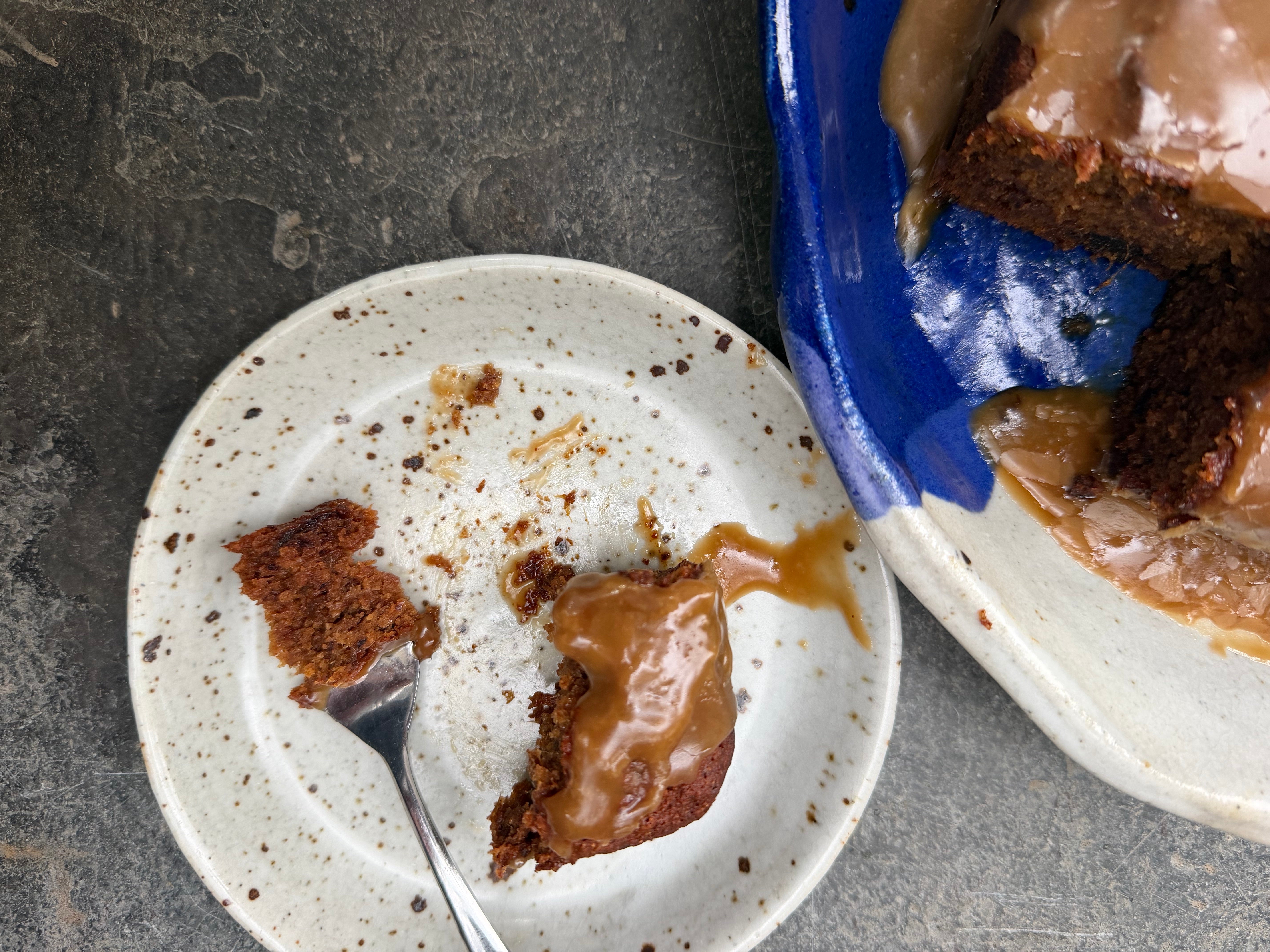 Gluten free sticky date banana bread with caramel sauce, vegan caramel sauce
